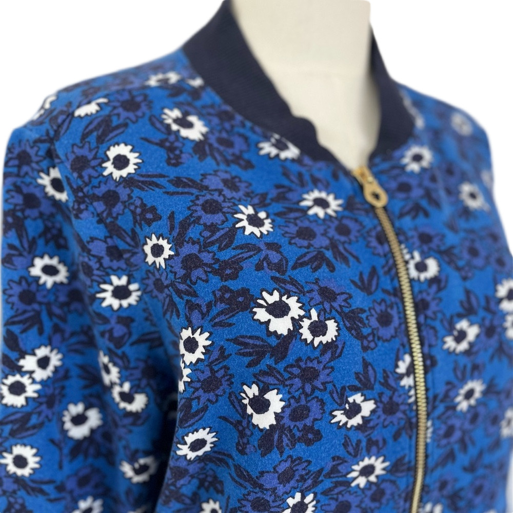 Draper James Floral Bomber Jacket Blue White Zip Preppy Cotton Modal Size M - Picture 8 of 15